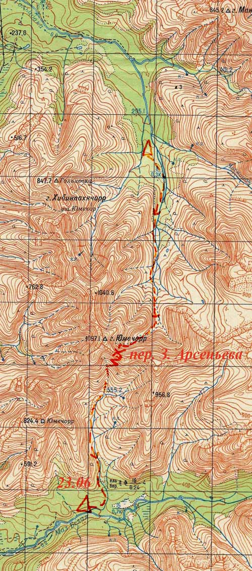 Карта маршрута (Стоянка - Перевал Западный Арсеньева)