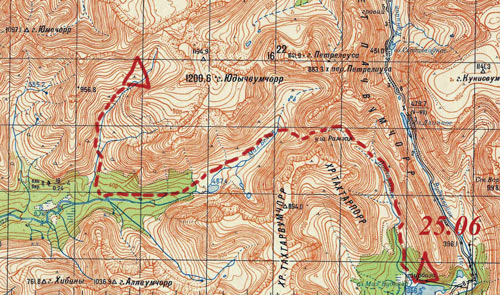 Карта маршрута (место ночевки – перевал Рамзая)